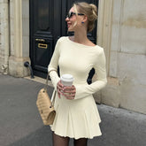 Autumn city chic white mini dress for women, perfect with boots